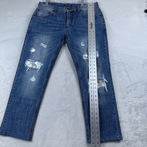 INC International Concepts Straight Leg Jeans Womens Size 34W Distressed Blue - Picture 11 of 12